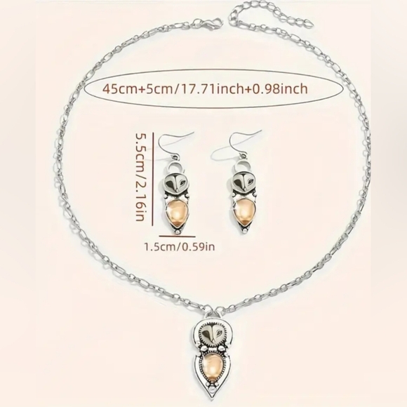 2/$40 Elegant Western Boho Silver Gold Owl Necklace Earring Set-(#0215) - Picture 2 of 2